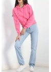 3 İplik Kapşonlu Crop Sweat Pembe - 20959.1878.