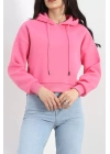 3 İplik Kapşonlu Crop Sweat Pembe - 20959.1878.