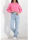 3 İplik Kapşonlu Crop Sweat Pembe - 20959.1878.