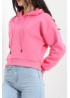 3 İplik Kapşonlu Crop Sweat Pembe - 20959.1878.