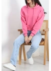 3 İplik Kapşonlu Crop Sweat Pembe - 20959.1878.