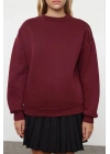 3 iplik şardonlu bisiklet yaka sweatshirt bordo