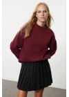 3 iplik şardonlu bisiklet yaka sweatshirt bordo