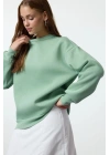 3 iplik şardonlu bisiklet yaka sweatshirt mint