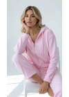 3 iplik şardonlu Kapşonlu fermuarlı kısa üst pembe pat8590