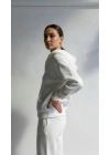 3 iplik şardonlu kapşonlu hoodie frm beyaz p510437