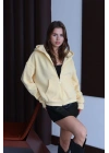 3 iplik şardonlu kapşonlu hoodie frm sarı p510437