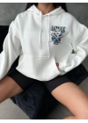 3 iplik şardonlu oversize compact kafa baskılı sweat beyaz