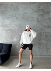 3 iplik şardonlu oversize compact kafa baskılı sweat beyaz