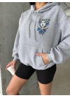 3 iplik şardonlu oversize compact kafa baskılı sweat gri