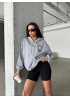 3 iplik şardonlu oversize compact kafa baskılı sweat gri