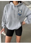 3 iplik şardonlu oversize compact kafa baskılı sweat gri