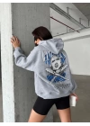 3 iplik şardonlu oversize compact kafa baskılı sweat gri