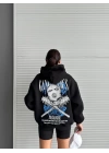 3 iplik şardonlu oversize compact kafa baskılı sweat siyah