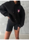 3 iplik şardonlu oversize compact ördek baskılı sweat siyah