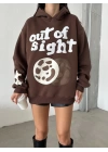 3 iplik şardonlu oversize compact out of baskılı sweat kahve