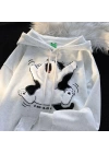 3 iplik şardonlu oversize compact peluş baskılı sweat beyaz