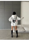 3 iplik şardonlu oversize compact true baskılı sweat Beyaz