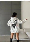 3 iplik şardonlu oversize compact true baskılı sweat Beyaz