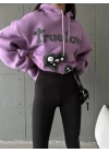 3 iplik şardonlu oversize compact true baskılı sweat mor