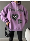 3 iplik şardonlu oversize compact true baskılı sweat mor