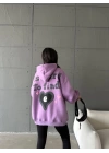3 iplik şardonlu oversize compact true baskılı sweat mor