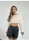 3925 TRİKO SAÇ ÖRGÜ CROP KAZAK-KREM-SİYAH