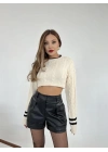 3925 TRİKO SAÇ ÖRGÜ CROP KAZAK-KREM-SİYAH