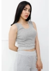 Askılı U Yaka Crop Bady Gri - P-020500
