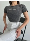 Baskılı aşıt yıkamalı bluz
