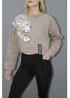 Baskılı Crop Sweat Taba - 211.502.