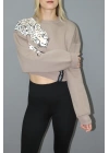 Baskılı Crop Sweat Taba - 211.502.