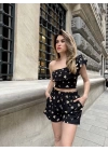 Baskılı fırfırlı şortlu takım