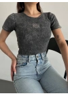 Baskılı yıkalmalı bluz