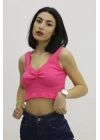 Bel Lastikli Triko Bluz Fuşya - P-019708