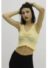 Bel Lastikli Triko Bluz Hardal - P-019708