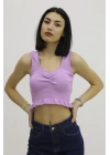 Bel Lastikli Triko Bluz Lila - P-019708