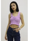Bel Lastikli Triko Bluz Lila - P-019708