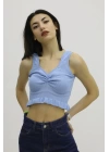 Bel Lastikli Triko Bluz Mavi - P-019708