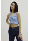 Bel Lastikli Triko Bluz Mavi - P-019708
