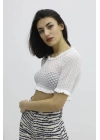Bel Lastikli Triko Bluz - P-019803EKRU