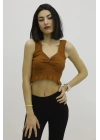 Bel Lastikli Triko Bluz Taba - P-019708