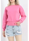 Bisiklet Yaka 3 İplik Crop Sweat Pembe - 20968.1878.