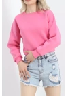 Bisiklet Yaka 3 İplik Crop Sweat Pembe - 20968.1878.