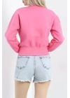 Bisiklet Yaka 3 İplik Crop Sweat Pembe - 20968.1878.