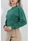 Bisiklet Yaka İki İplik Crop Sweat Zümrüt - 40045.555.