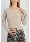 Bisiklet Yaka Parmak Geçmeli Kaşkorse bluz bej a3829