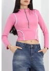 Biyeli Yarım Fermuarlı Body Pembe - 40078.1855.