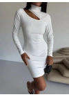Boğazlı gögüs dekolteli elbise beyaz f2333