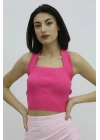 Boyun Geçirmeli Triko Büstiyer Fuşya - P-019915